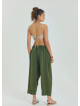 Green Women's Casual Trousers with Adjustable Waist and Rope Detail 4580